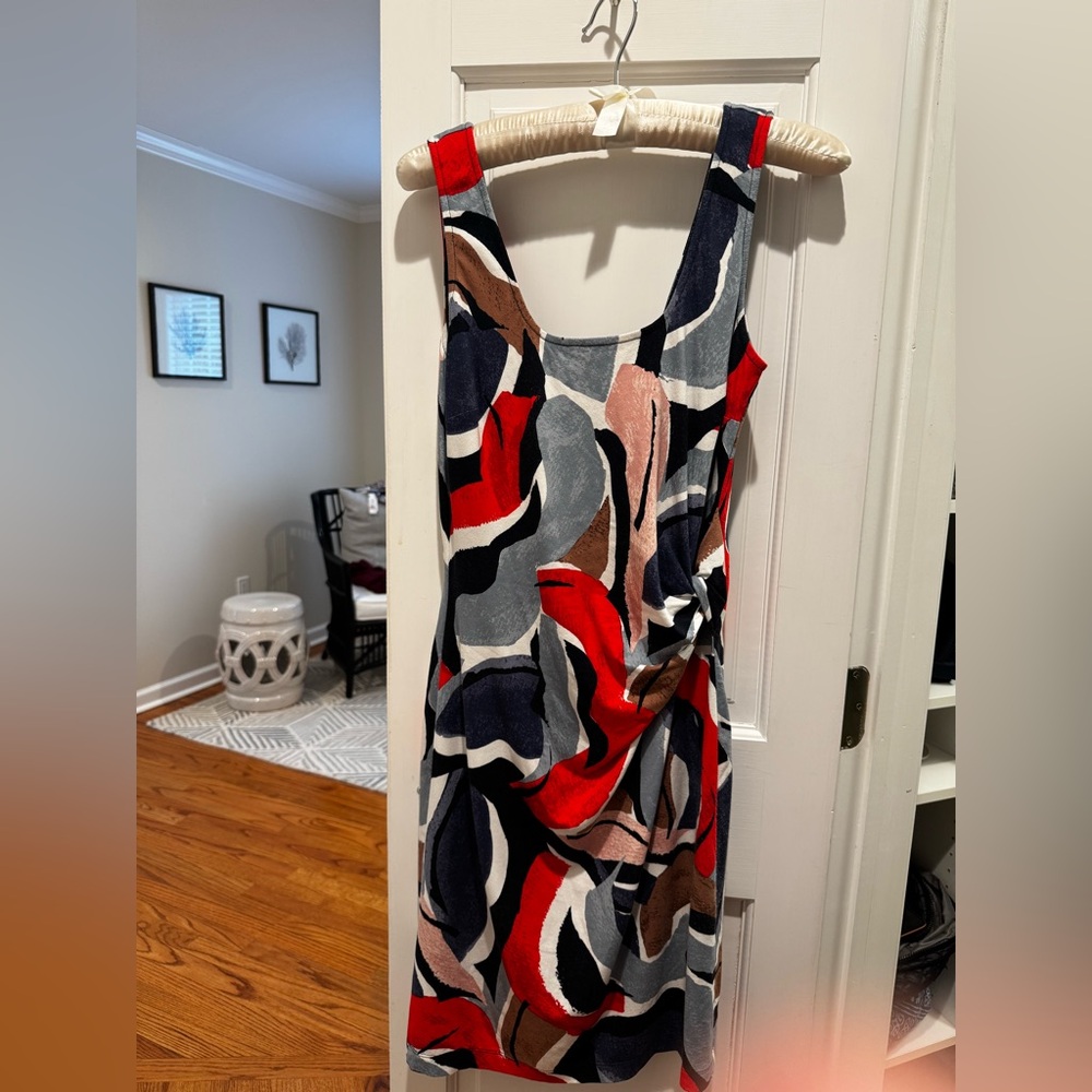 NIC+ZOE Multicolor Abstract Dress. Fully lined w/gathered waist on one side. XS